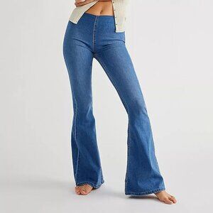 Skinny Pull On Flare Jeans High Waisted Elastic Bootcut Stretch Bell Bottom